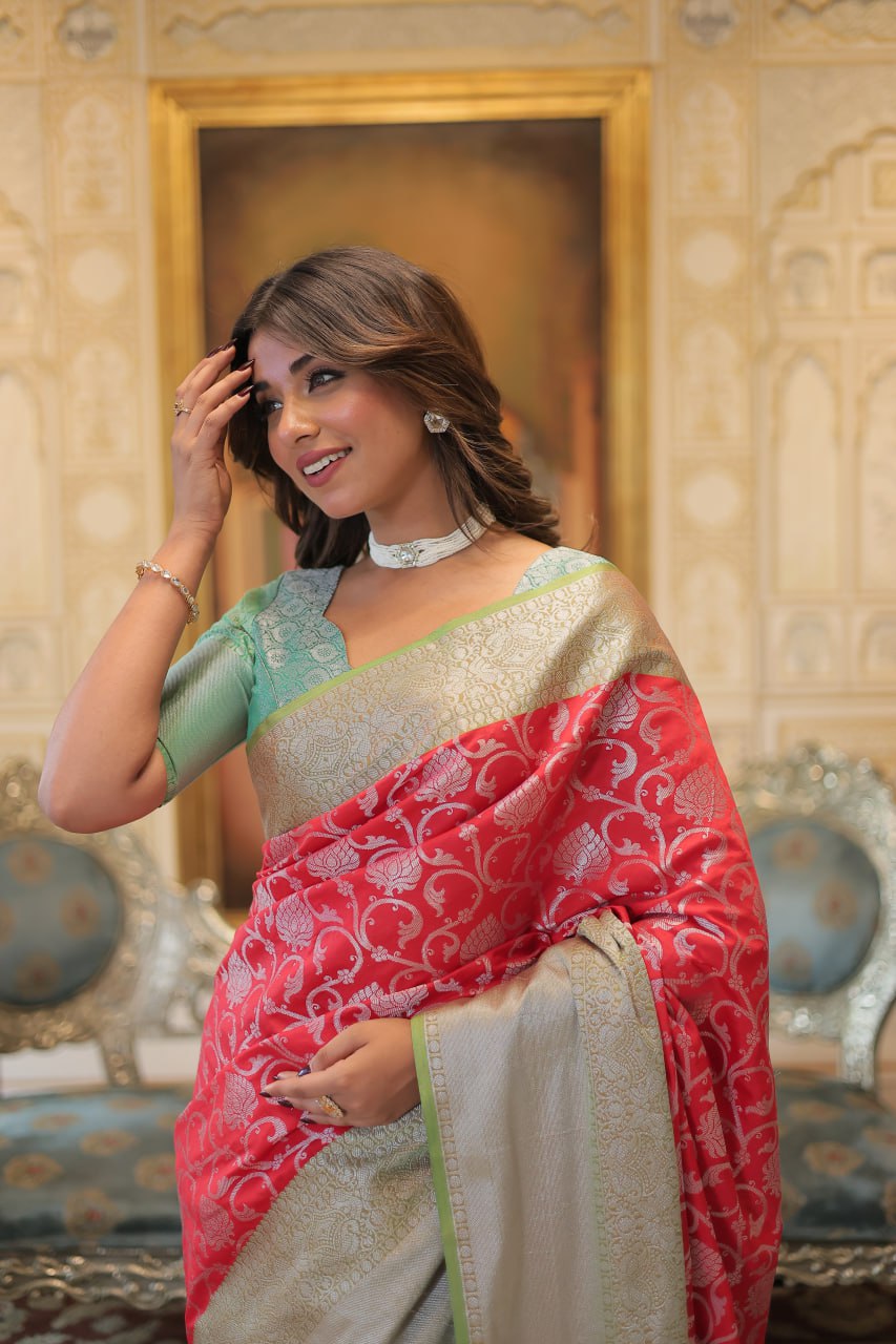 Red Classic Kanjivaram Silk Saree with Zari Weaving
