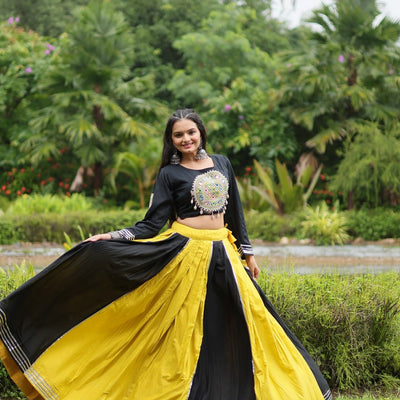 Black & Yellow Designer Readymade Rayon Lehenga Choli Set