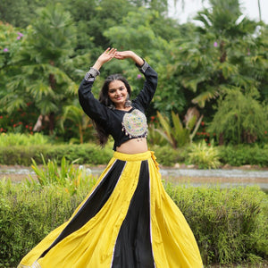 Black & Yellow Designer Readymade Rayon Lehenga Choli Set
