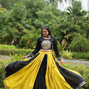 Black & Yellow Designer Readymade Rayon Lehenga Choli Set