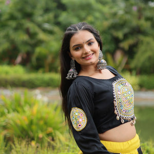 Black & Yellow Designer Readymade Rayon Lehenga Choli Set