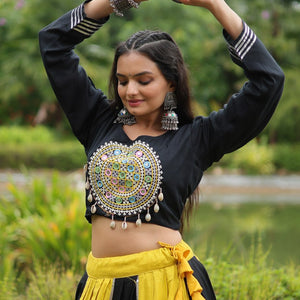 Black & Yellow Designer Readymade Rayon Lehenga Choli Set