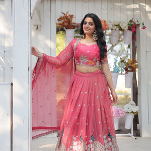 Pink Elegant Gold Coin Lehenga Choli with Sequins & Thread Embroidery