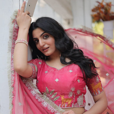 Pink Elegant Gold Coin Lehenga Choli with Sequins & Thread Embroidery