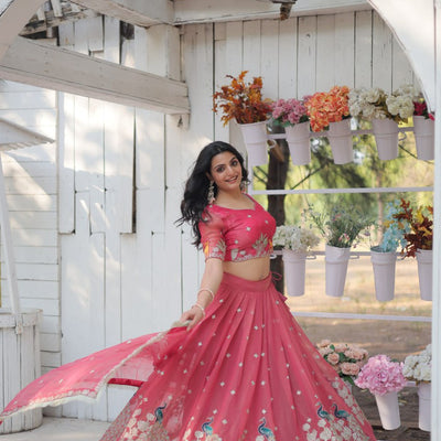 Pink Elegant Gold Coin Lehenga Choli with Sequins & Thread Embroidery