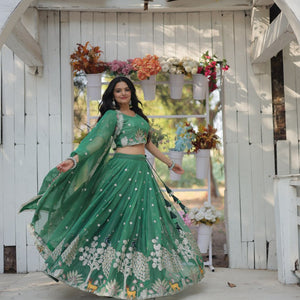 Green Elegant Gold Coin Lehenga Choli with Sequins & Thread Embroidery