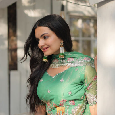Green Elegant Gold Coin Lehenga Choli with Sequins & Thread Embroidery