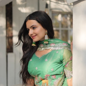 Green Elegant Gold Coin Lehenga Choli with Sequins & Thread Embroidery