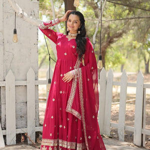 Pink Faux Blooming Gown with Sequins Embroidery and Dupatta