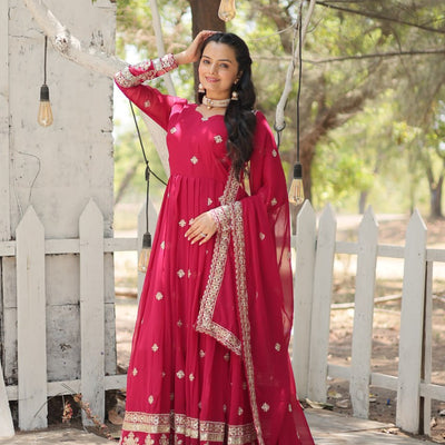 Pink Faux Blooming Gown with Sequins Embroidery and Dupatta