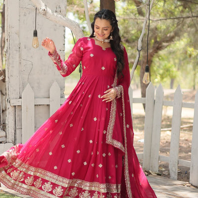 Pink Faux Blooming Gown with Sequins Embroidery and Dupatta