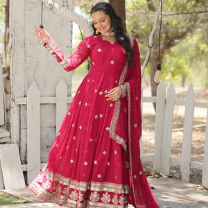 Pink Faux Blooming Gown with Sequins Embroidery and Dupatta