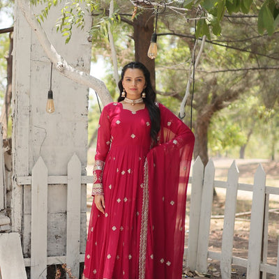Pink Faux Blooming Gown with Sequins Embroidery and Dupatta