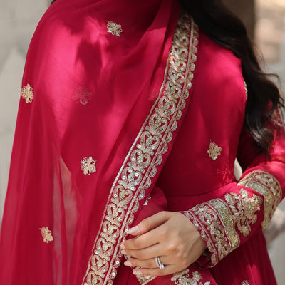 Pink Faux Blooming Gown with Sequins Embroidery and Dupatta
