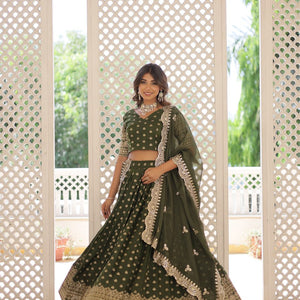 Green Enchanting Dayble Viscose Jacquard Lehenga Set with Double Zari Work