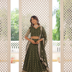 Green Enchanting Dayble Viscose Jacquard Lehenga Set with Double Zari Work