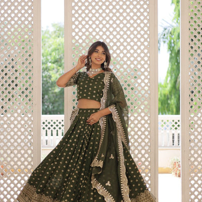 Green Enchanting Dayble Viscose Jacquard Lehenga Set with Double Zari Work