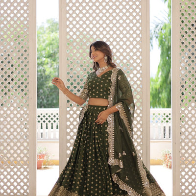 Green Enchanting Dayble Viscose Jacquard Lehenga Set with Double Zari Work