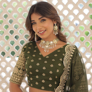 Green Enchanting Dayble Viscose Jacquard Lehenga Set with Double Zari Work