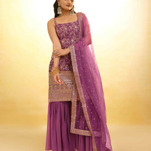 Pink Georgette Suit with Embroidery and Shantoon Bottom