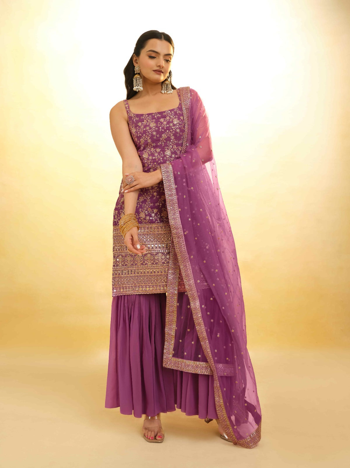 Pink Georgette Suit with Embroidery and Shantoon Bottom