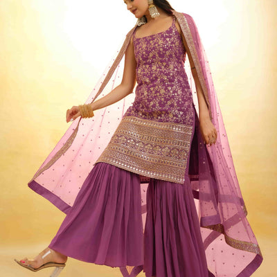 Pink Georgette Suit with Embroidery and Shantoon Bottom