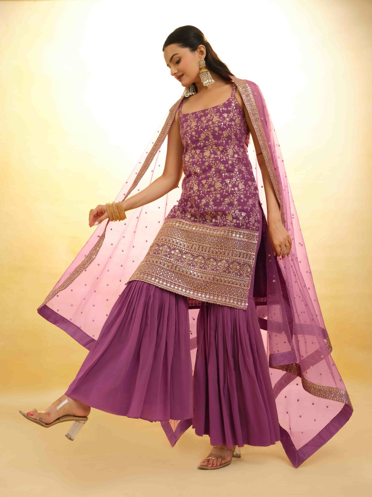 Pink Georgette Suit with Embroidery and Shantoon Bottom