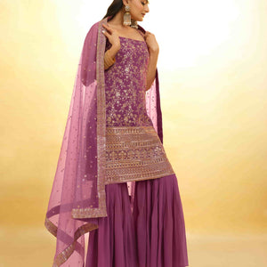 Pink Georgette Suit with Embroidery and Shantoon Bottom