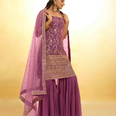 Pink Georgette Suit with Embroidery and Shantoon Bottom