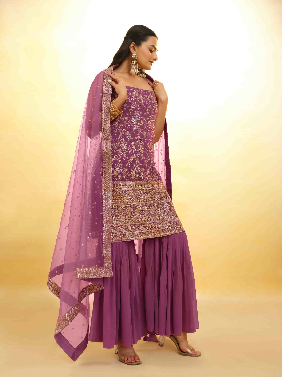 Pink Georgette Suit with Embroidery and Shantoon Bottom