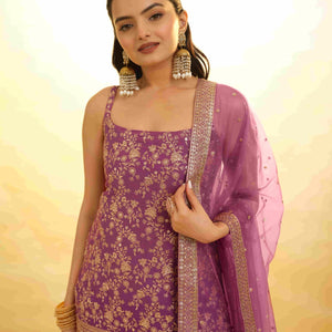 Pink Georgette Suit with Embroidery and Shantoon Bottom