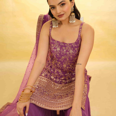 Pink Georgette Suit with Embroidery and Shantoon Bottom