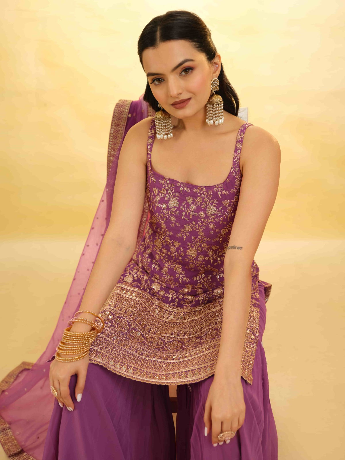 Pink Georgette Suit with Embroidery and Shantoon Bottom