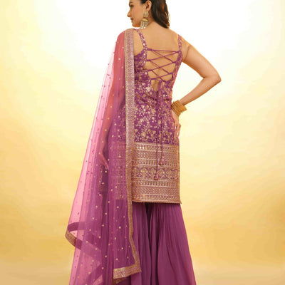 Pink Georgette Suit with Embroidery and Shantoon Bottom