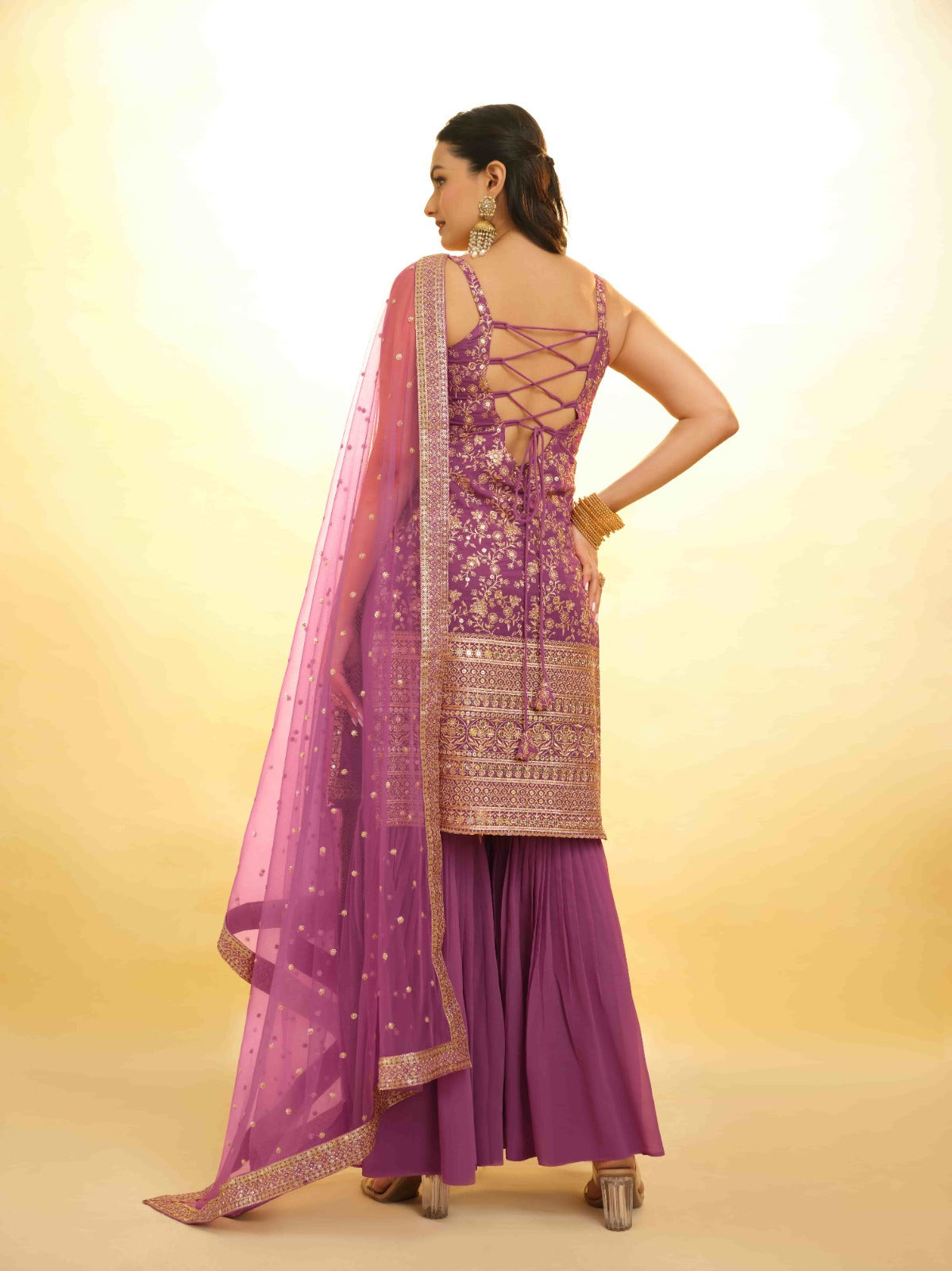 Pink Georgette Suit with Embroidery and Shantoon Bottom