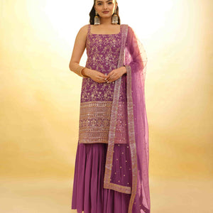 Pink Georgette Suit with Embroidery and Shantoon Bottom