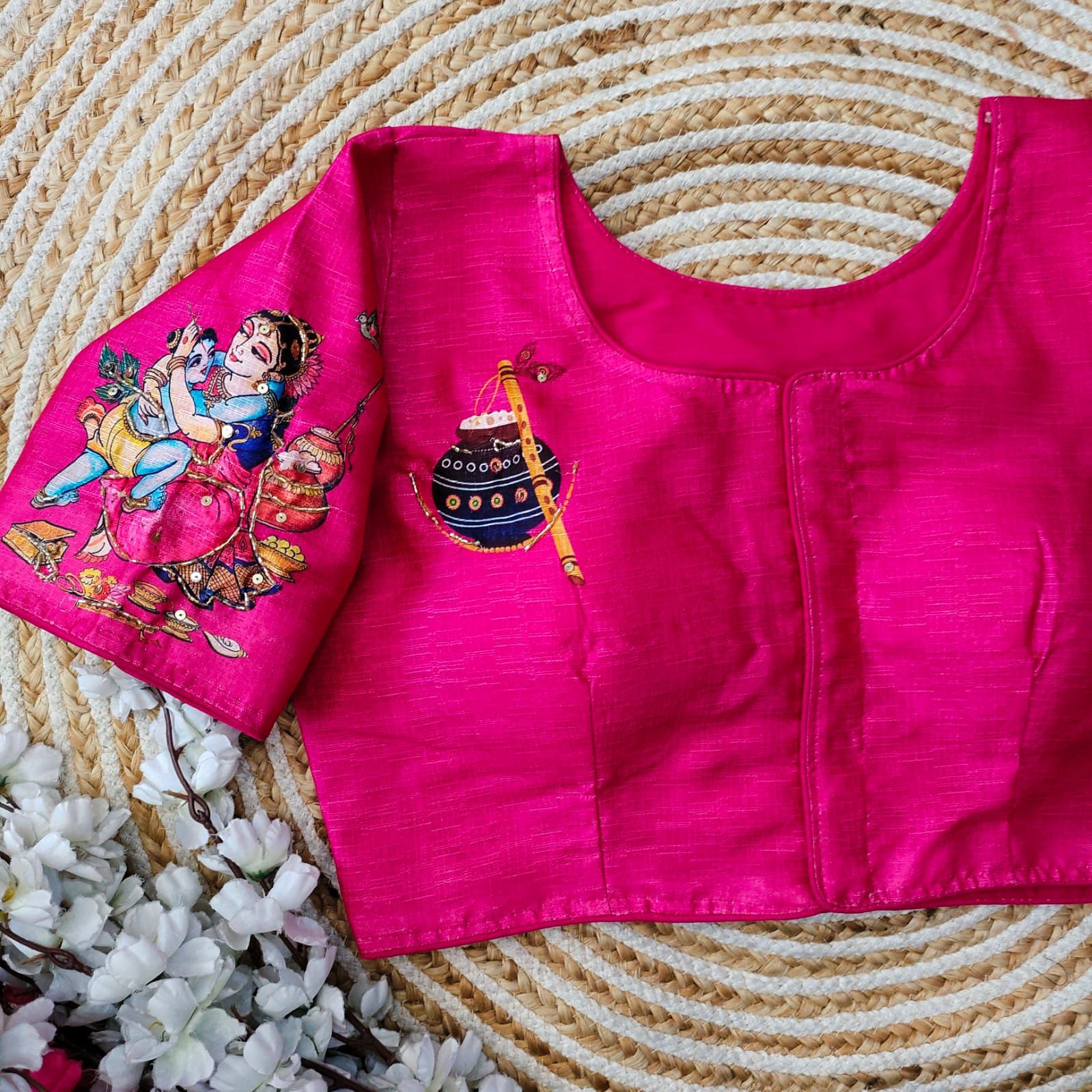 Pink Pure Silk Blouse with Antique Handcrafted Work