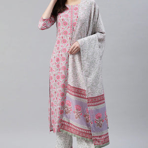 Grey Polyester Ethnic Motifs Straight Suit Set PKSKD1020