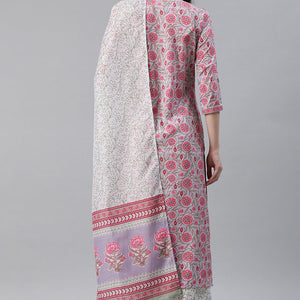 Grey Polyester Ethnic Motifs Straight Suit Set PKSKD1020