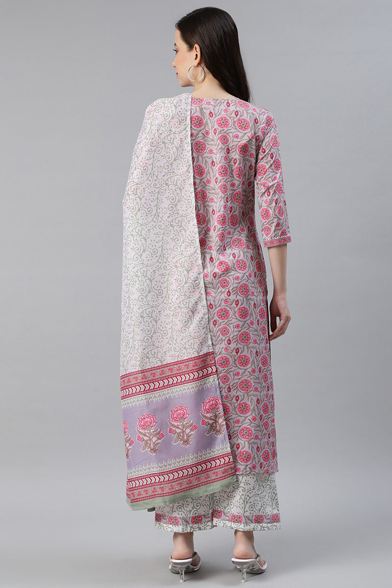 Grey Polyester Ethnic Motifs Straight Suit Set PKSKD1020