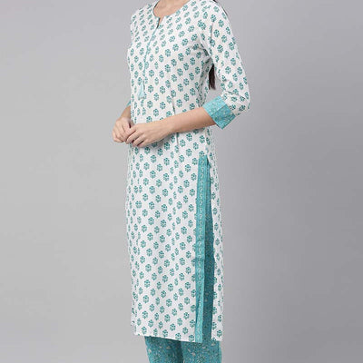White Polyester Ethnic Motifs Straight Suit Set PKSKD1028