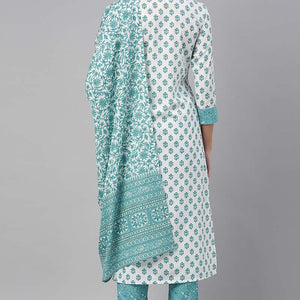 White Polyester Ethnic Motifs Straight Suit Set PKSKD1028