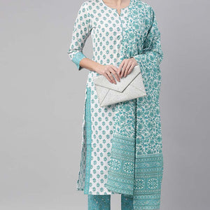 White Polyester Ethnic Motifs Straight Suit Set PKSKD1028