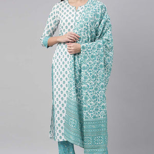 White Polyester Ethnic Motifs Straight Suit Set PKSKD1028