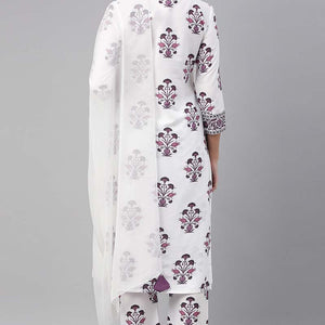 White Polyester Ethnic Motifs Straight Suit Set PKSKD1033