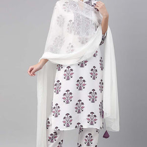 White Polyester Ethnic Motifs Straight Suit Set PKSKD1033