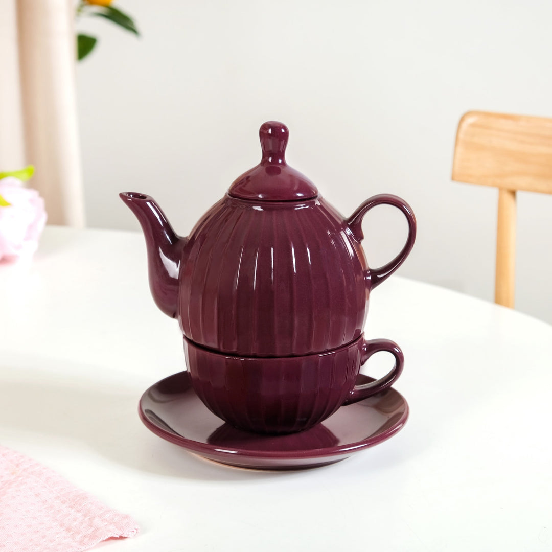 Ceramic Ambrosia One Cup Tea Set Plum