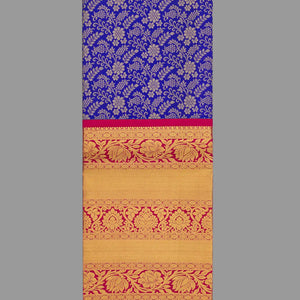 Violet Handloom Silk Pavadai Material With Floral Vine Motifs -Violet