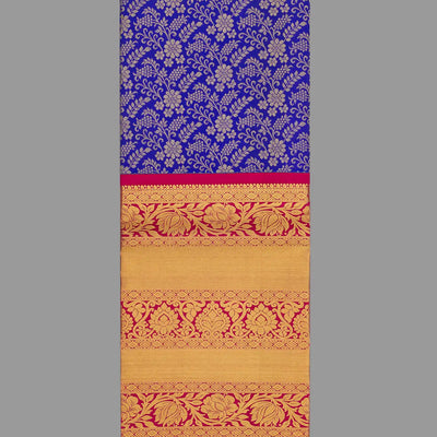 Violet Handloom Silk Pavadai Material With Floral Vine Motifs -Violet