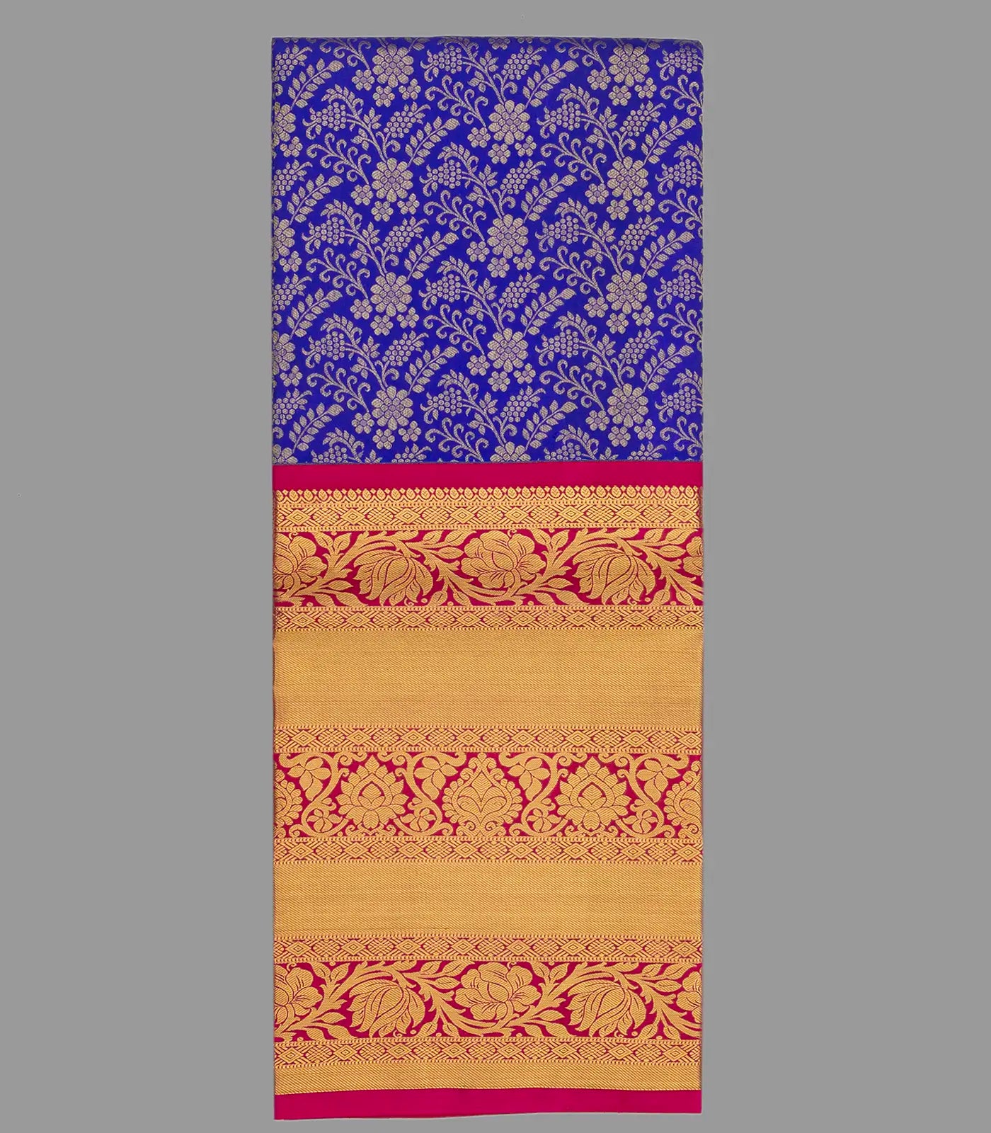 Violet Handloom Silk Pavadai Material With Floral Vine Motifs -Violet